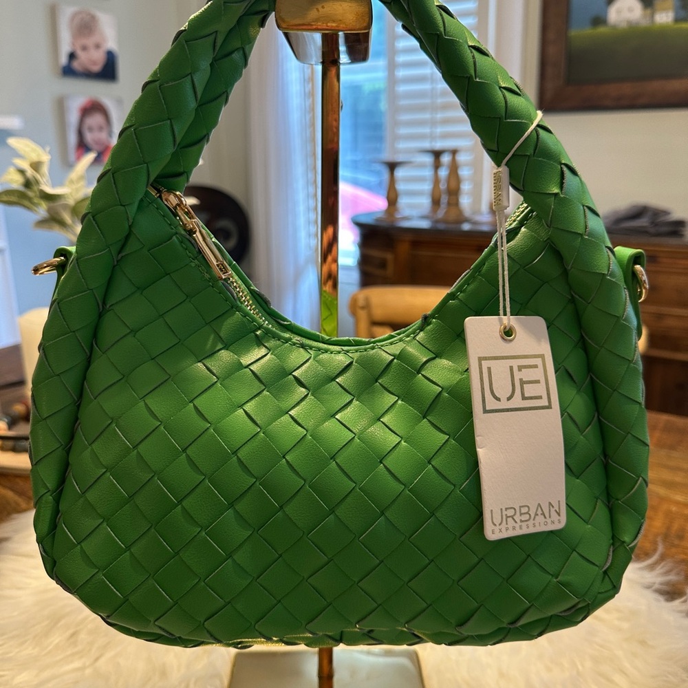 NWT Urban Expressions Vibrant Green Woven Shoulder Bag